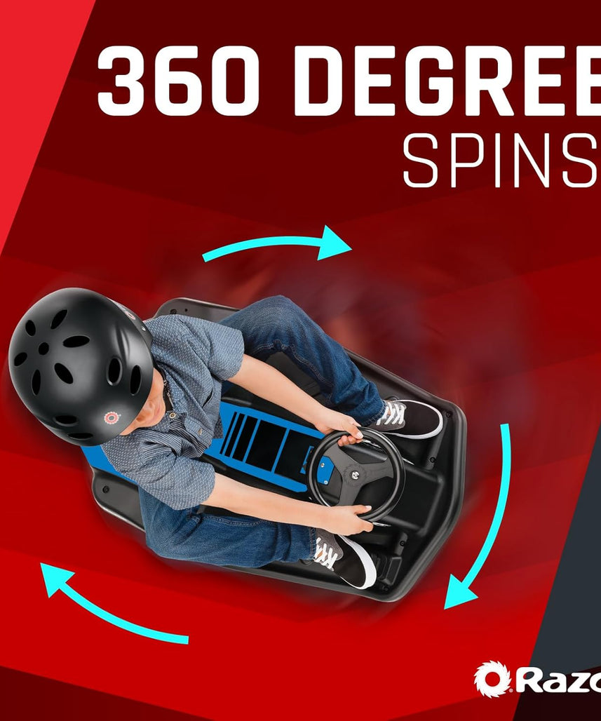 عربة سباق كهربائية Razor Crazy Cart Shift 12 فولت للأطفال من سن 6 سنوات فما فوق، مفتاح سرعة عالية/منخفضة قابل للتعديل، نظام دريفت مبسط، حتى 8 أميال في الساعة، وقت تشغيل 40 دقيقة، أقصى وزن 120 رطلاً