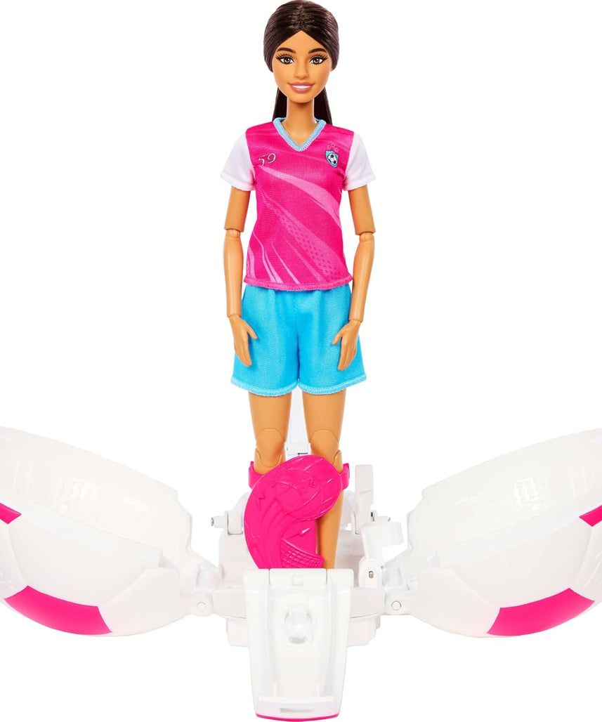 Barbie Team Roll and Reveal Soccer Player Doll and Accessories with Brunette Fashion Doll & 8 Surprises and a Soccer Ball Encasement