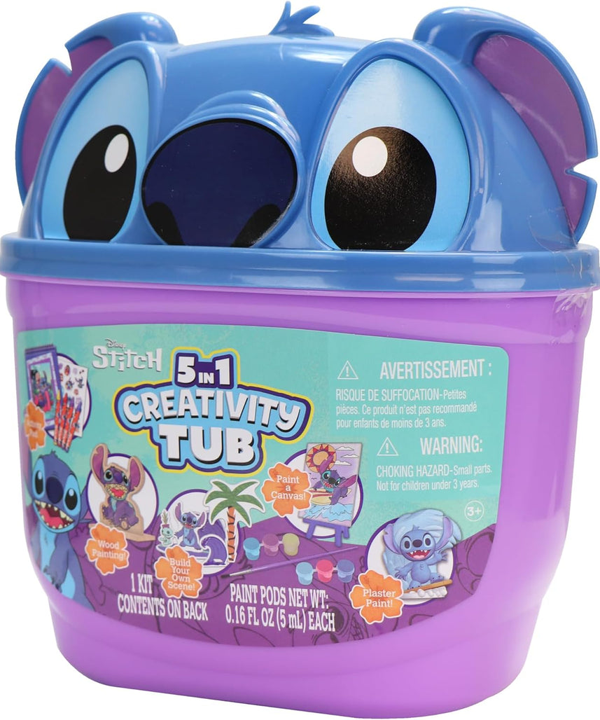 Tara Toys Disney Stitch 5 in 1 Creativity Tub, 50-Piece Paint and Color Preschool Arts and Crafts Activity Set, Kids for Ages 3 Up