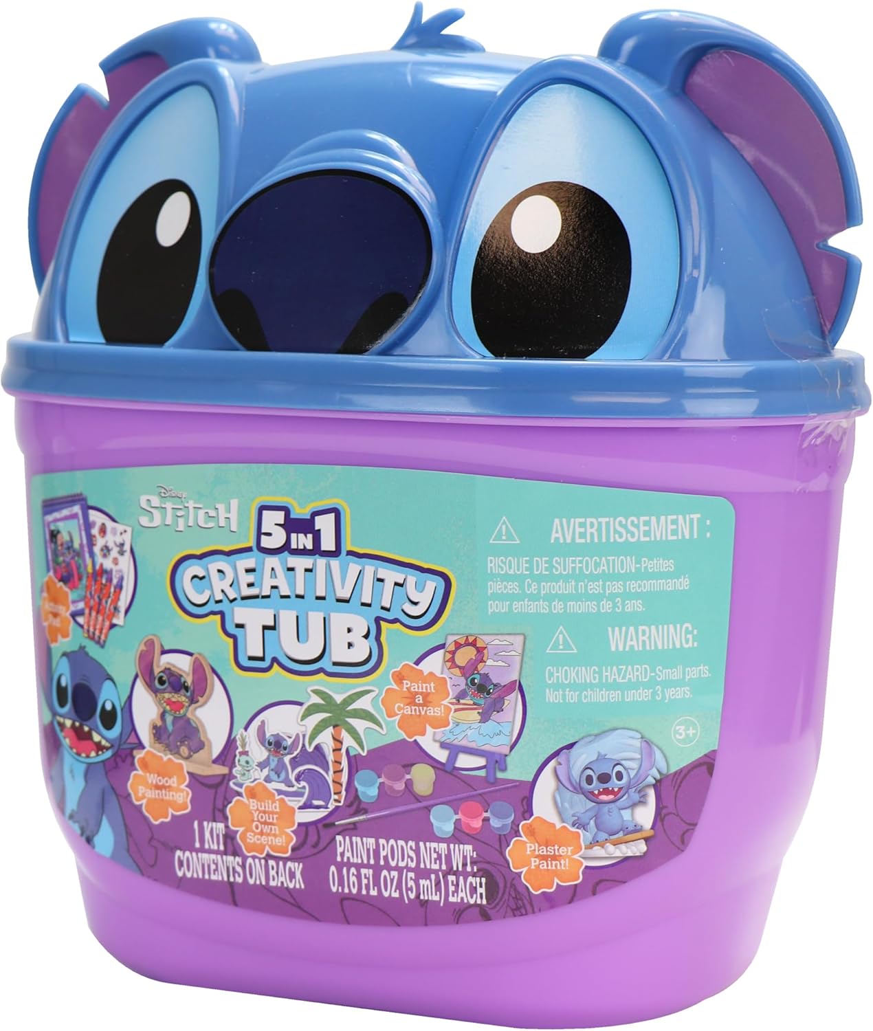 Tara Toys Disney Stitch 5 in 1 Creativity Tub, 50-Piece Paint and Color Preschool Arts and Crafts Activity Set, Kids for Ages 3 Up