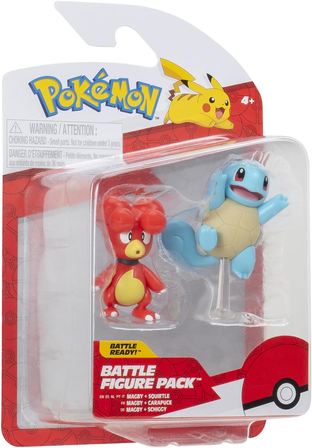 Pokemon Battle Figure Magby & Squirtle, Official Detailed Action Figures, Play Figurines for Kids, Toy Gift