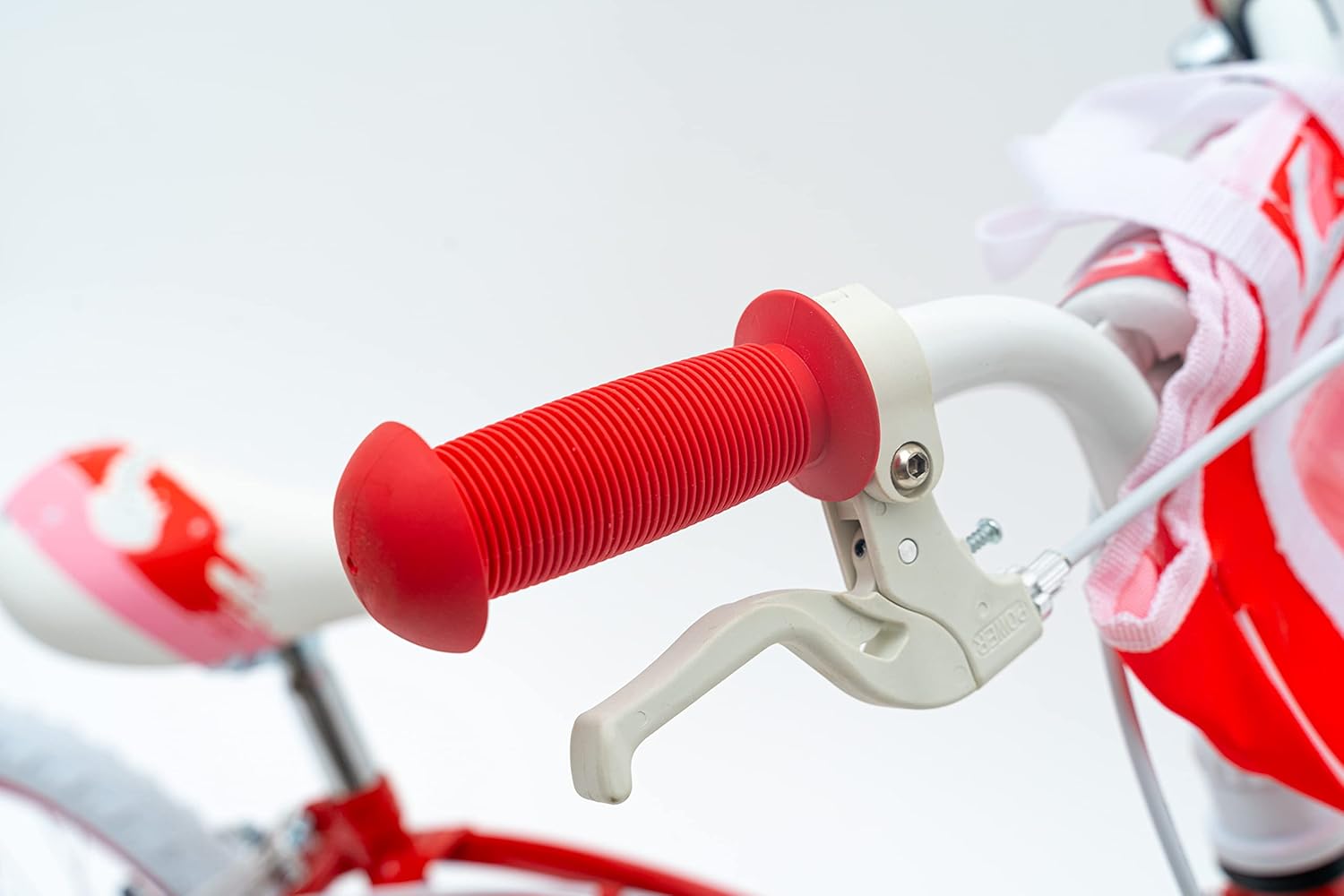 Huffy Glimmer Girls Bike 18 Inch, Red and White, Single-Speed Kids Bicycle with Removable Stabilisers, Front Storage Pouch, Quick Connect Assembly, Ages 6-8