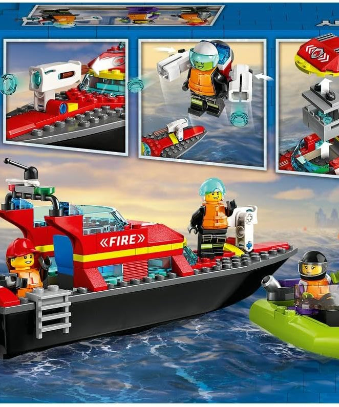 LEGO City Fire Rescue Boat Toy, Floats on Water, with Jetpack, Dinghy and 3 Minifigures, Everyday Hero Toys for Boys and Girls Aged 5+, Ramadan Gift Ideas - 60373