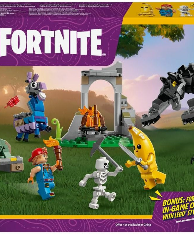 LEGO Fortnite Peely & Sparkplug’s Camp Toy - incl. Wolf & Supply Llama Figures plus a Campfire & 3 Minifigures - Gift for 7+ Year Old Boys, Girls & Gaming Fans - 77075