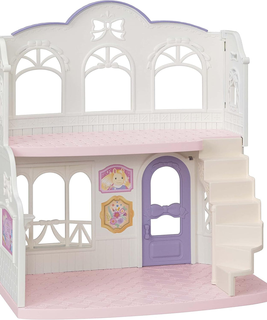 Sylvanian Families Pony's Stylish Hair Salon Set (5642) – 2-Story Salon with Sally Pony Figure, Hair Accessories, Styling Book, Dresser & Shampoo Basin – Educational Role-Playing Toy for Ages 3+