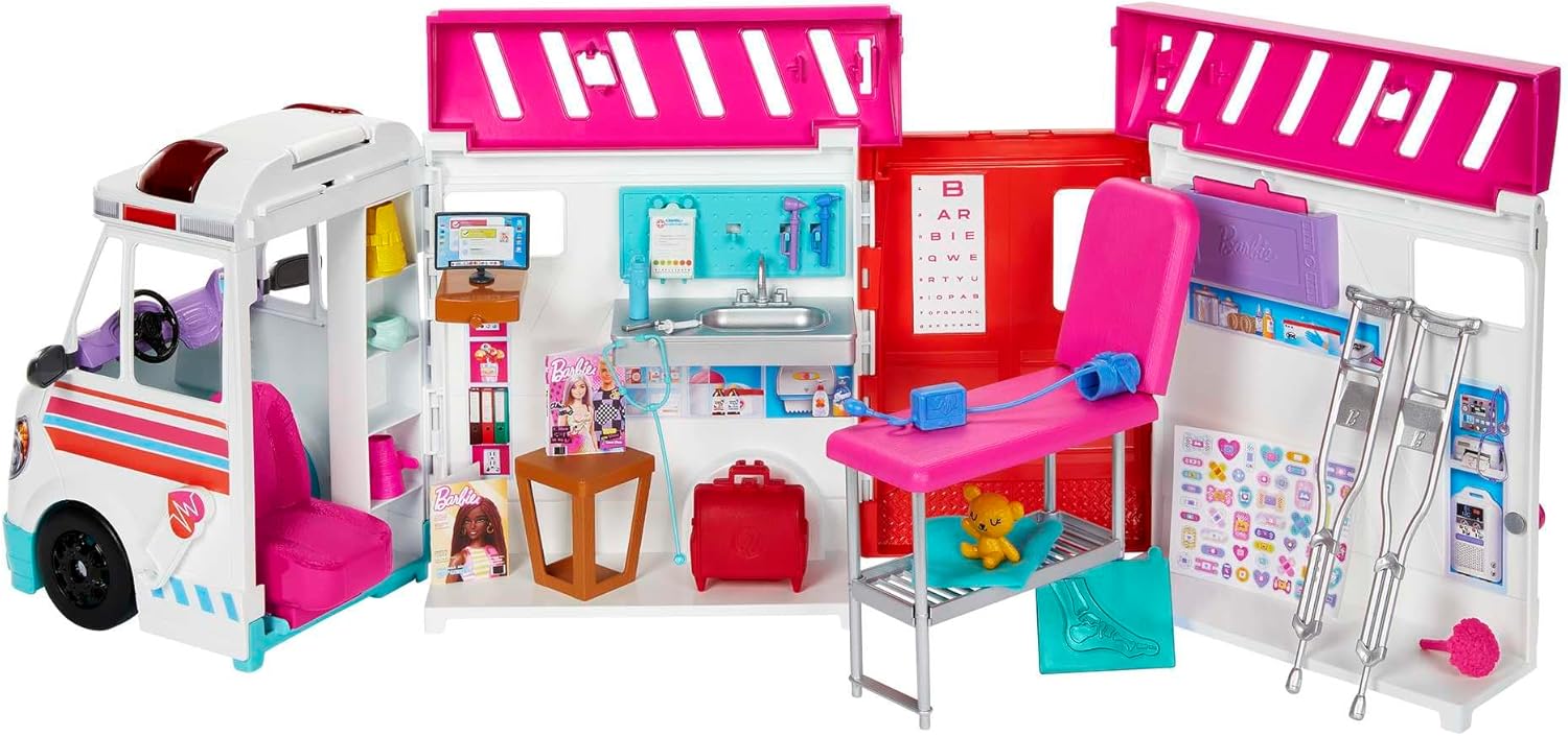 Barbie Toys, Transforming Ambulance and Clinic Playset, 20+ Accessories, Care Clinic