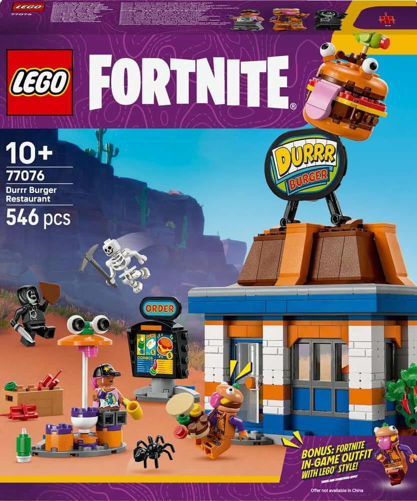 LEGO Fortnite Durrr Burger Restaurant - Creative Toy with Beach Bomber, Beef Boss & Grimey Minifigures - Collectible Gaming Gift for 10+ Year Old Boys & Girls - 77076