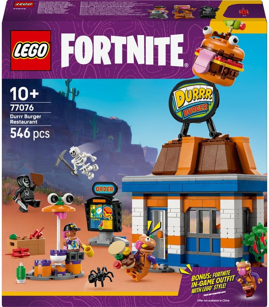 LEGO Fortnite Durrr Burger Restaurant - Creative Toy with Beach Bomber, Beef Boss & Grimey Minifigures - Collectible Gaming Gift for 10+ Year Old Boys & Girls - 77076