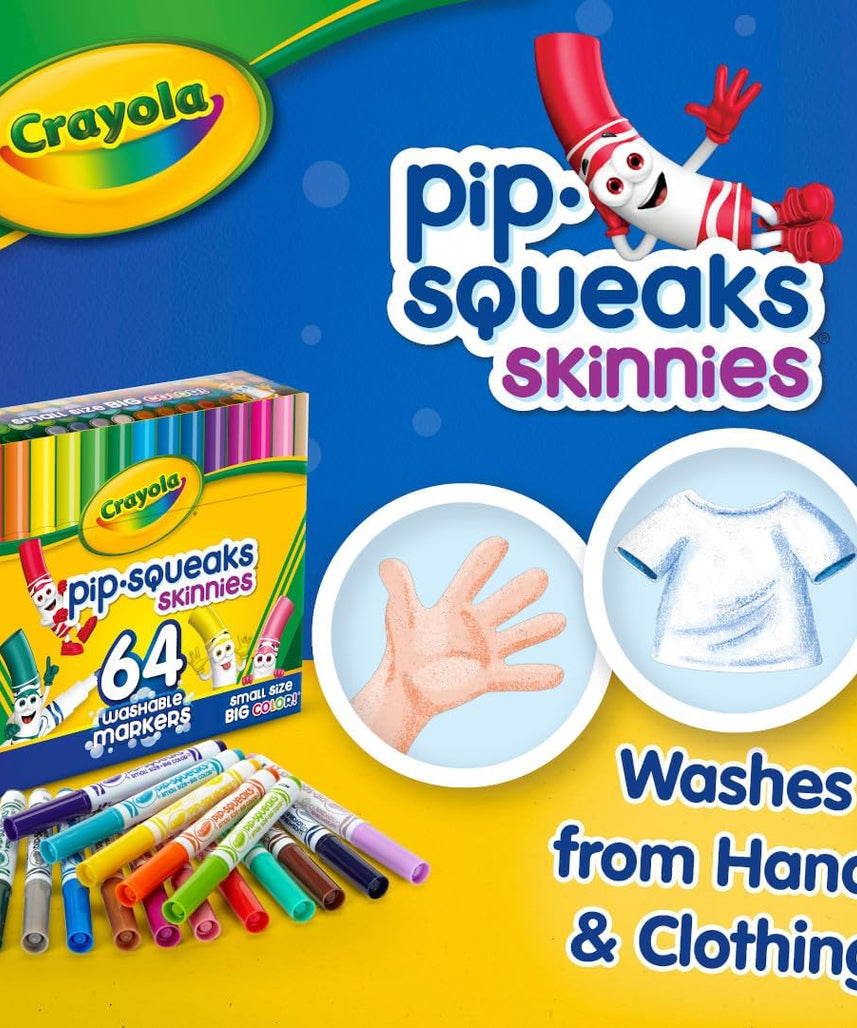 Crayola Pip-Squeak Skinnies Washable Markers, 64 Count