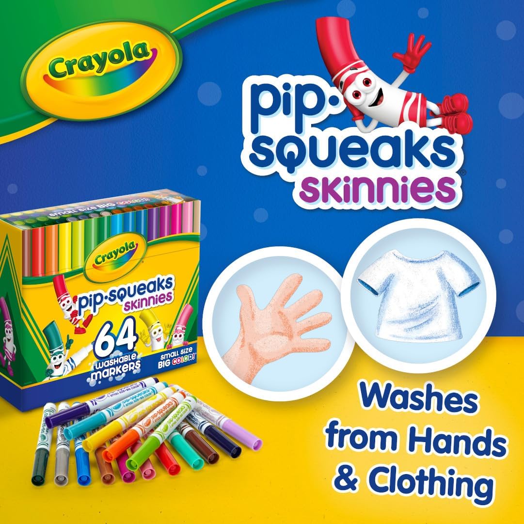 Crayola Pip-Squeak Skinnies Washable Markers, 64 Count