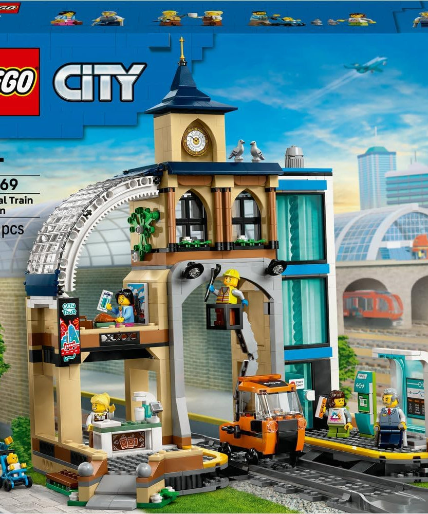 LEGO City Central Train Station Set - incl. a Maintenance Vehicle Toy, Working Lift, 2 Platforms & a Track Piece, plus 6 Minifigures - Creative Ramadan Gift for 7+ Year Old Boys & Girls - 60469