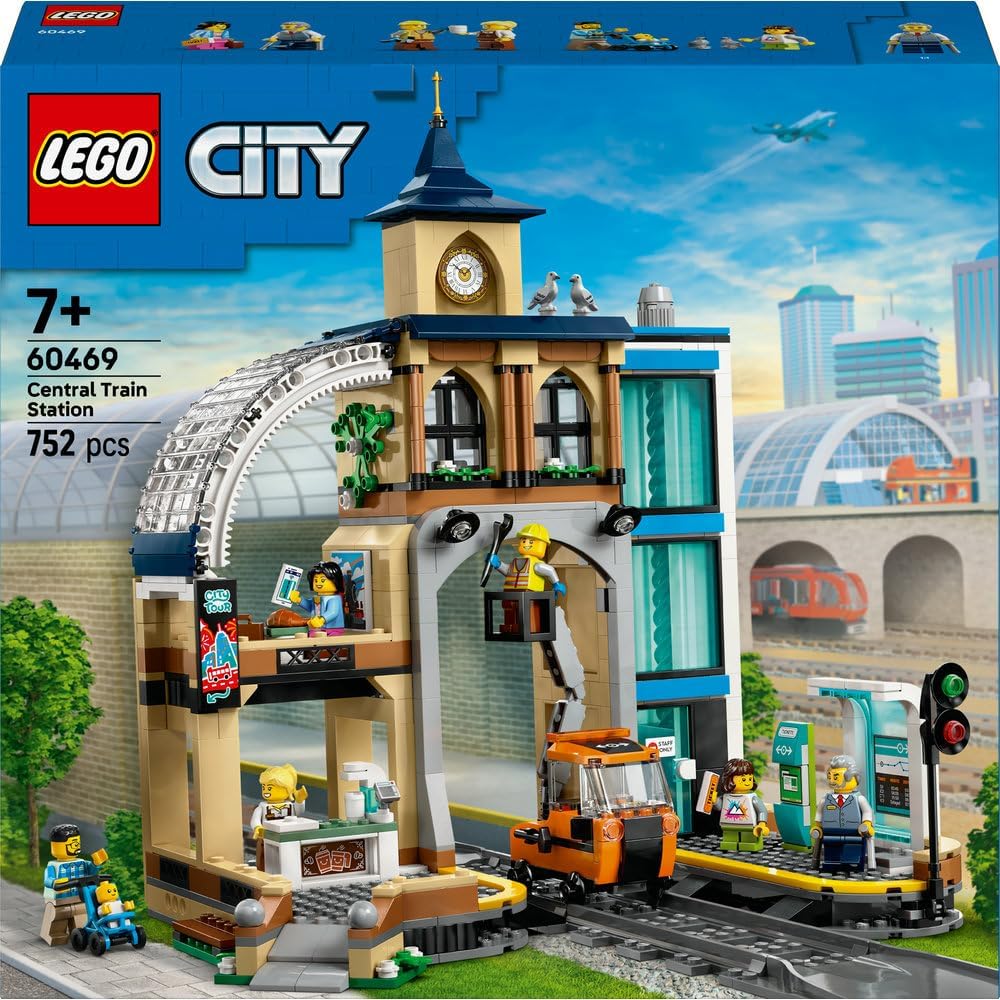 LEGO City Central Train Station Set - incl. a Maintenance Vehicle Toy, Working Lift, 2 Platforms & a Track Piece, plus 6 Minifigures - Creative Ramadan Gift for 7+ Year Old Boys & Girls - 60469