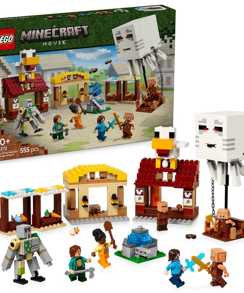 LEGO Minecraft The Ghast Balloon Village Attack - Building Toy incl. Steve's House, Exploding Fountain Function, 4 Minifigures & an Iron Golem Figure - Collectible Movie Set for Boys, Ages 10+ - 21273