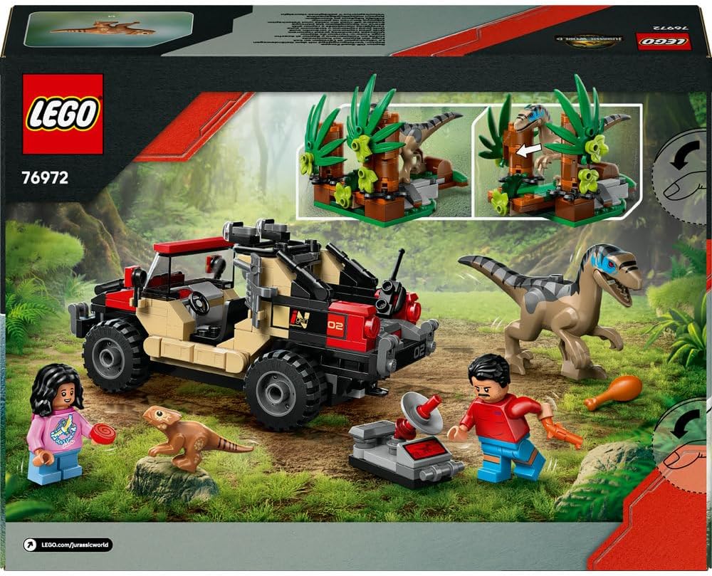 LEGO Jurassic World Raptor Off-Road Escape Dinosaur Toy incl 2 Dino Figures Off-Road Car Toy 2 Minifigures Gift for 6+ Year Old Boys Girls Rebirth Movie Fans 76972