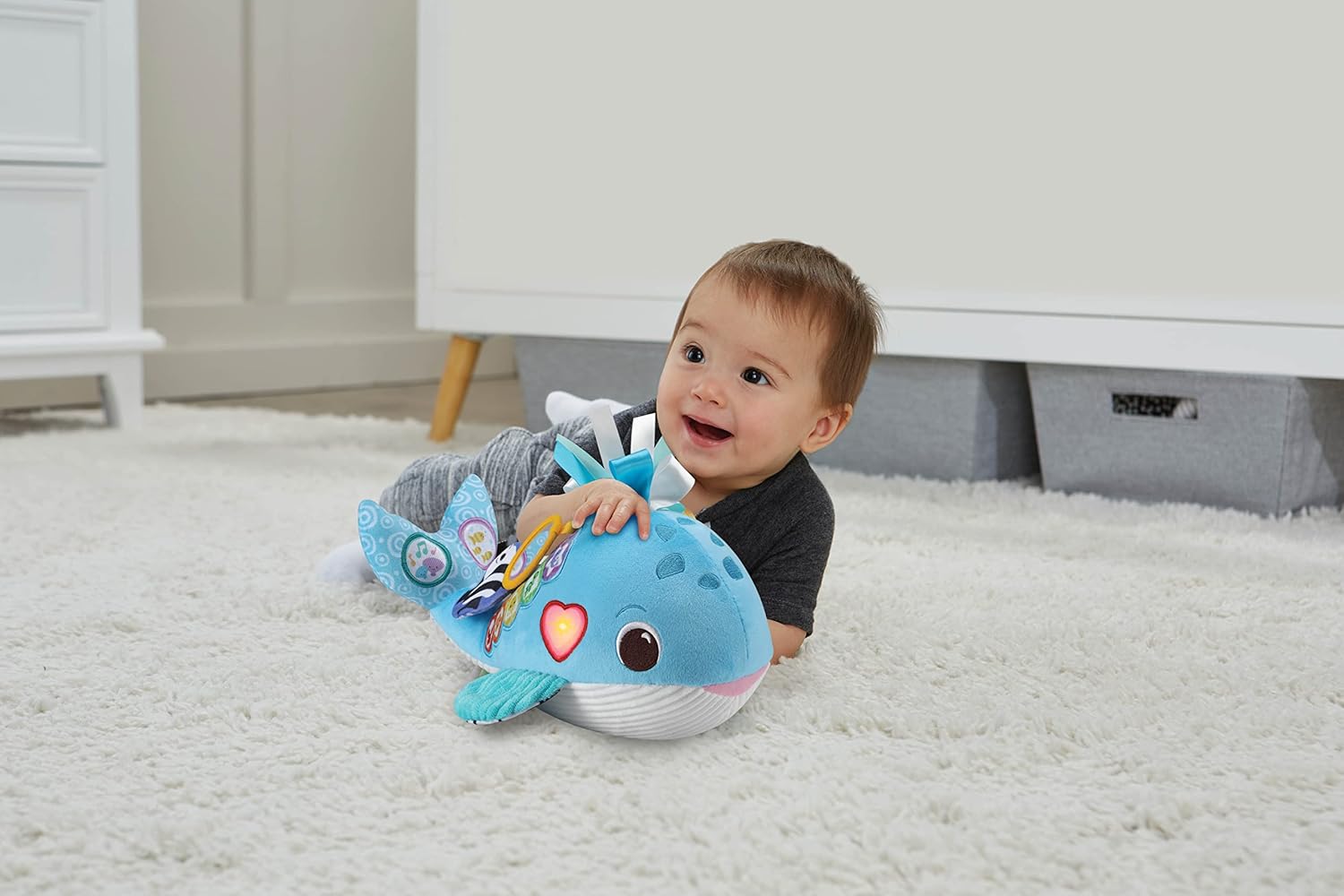 VTech Baby Snuggly Sounds Whale Interactive Sensory Toy with Lights Music and Textures for Infants 3 Months and Up
