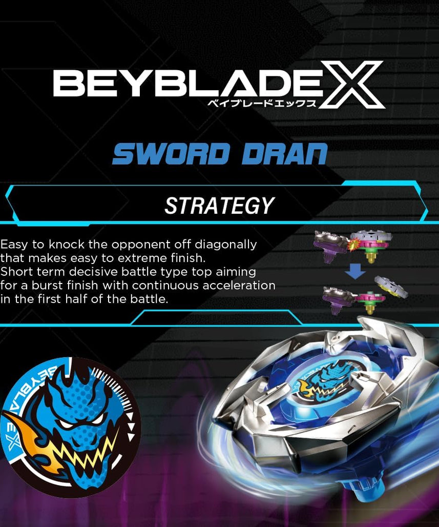 Takara Tomy Beyblade X Launcher Sword Dran 3-60F Starter Pack Top & Launcher, Easy Grip, Battle Top Toy, Bey Toy for 8+ Year Old Boys Girls, Authentic Die-cast Metal Parts, Powerful Attacks