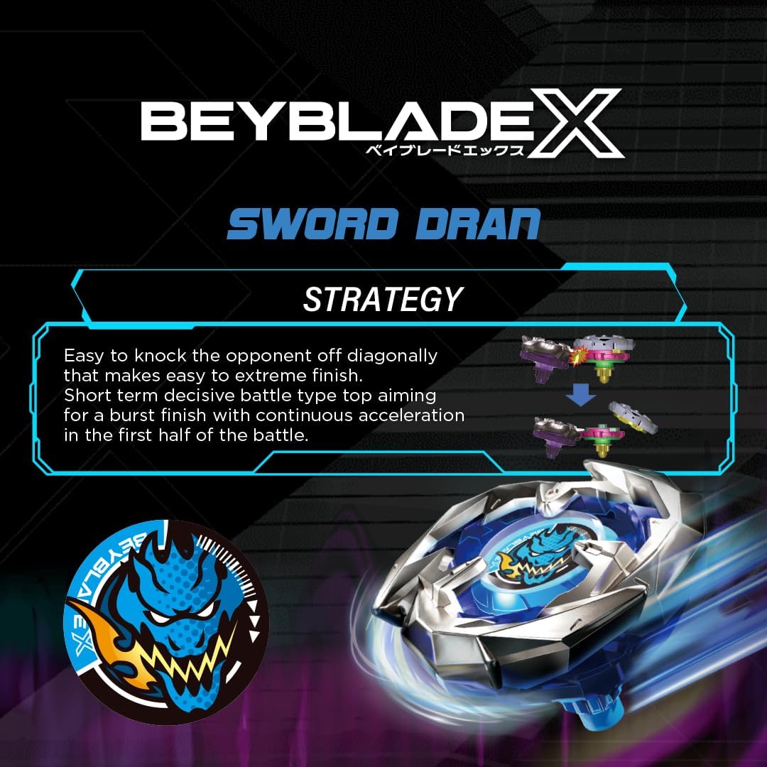 Takara Tomy Beyblade X Launcher Sword Dran 3-60F Starter Pack Top & Launcher, Easy Grip, Battle Top Toy, Bey Toy for 8+ Year Old Boys Girls, Authentic Die-cast Metal Parts, Powerful Attacks