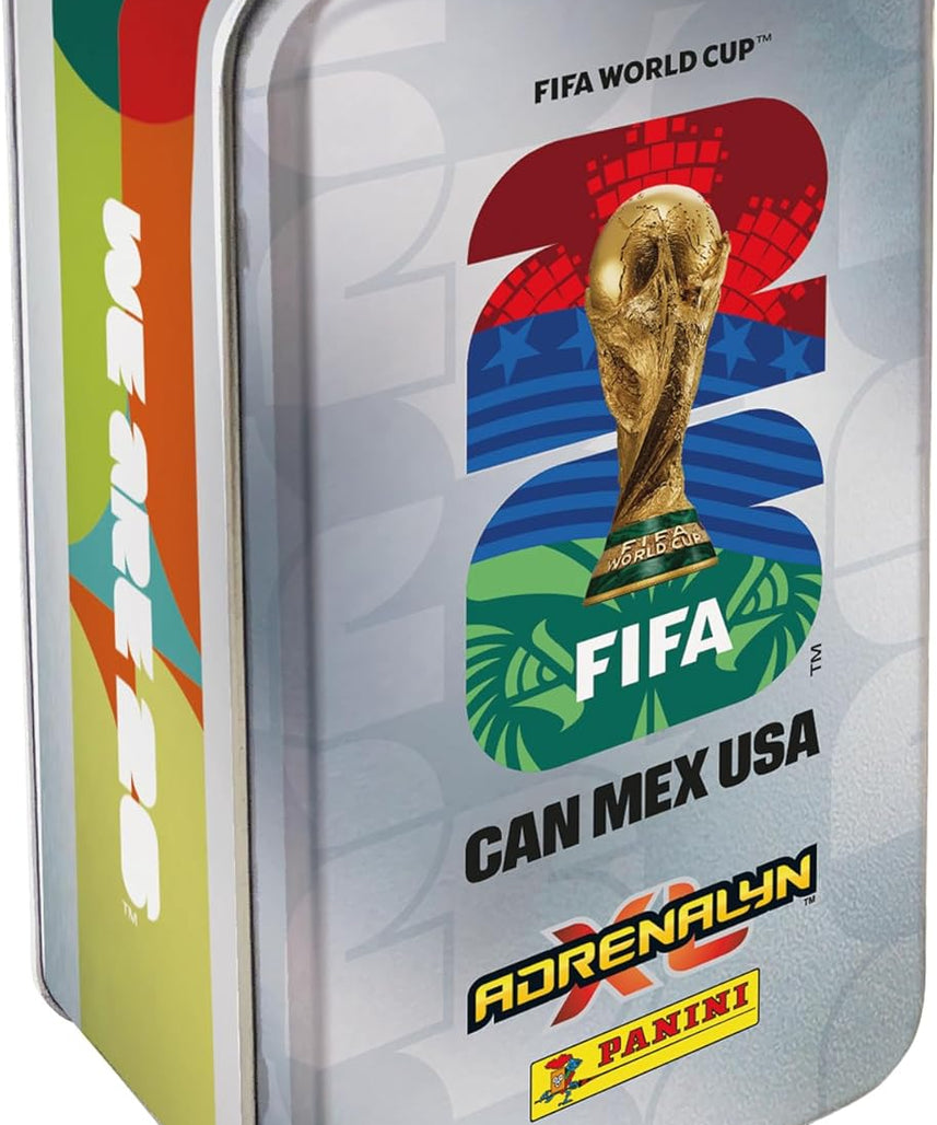 Panini FIFA World Cup 2026 Adrenalyn XL Classic Tin Trading Cards, 8 Packs with Limited Edition Cards and Golden Baller, Official Football Collectible Card Game Set for Kids and Collectors Age 6+