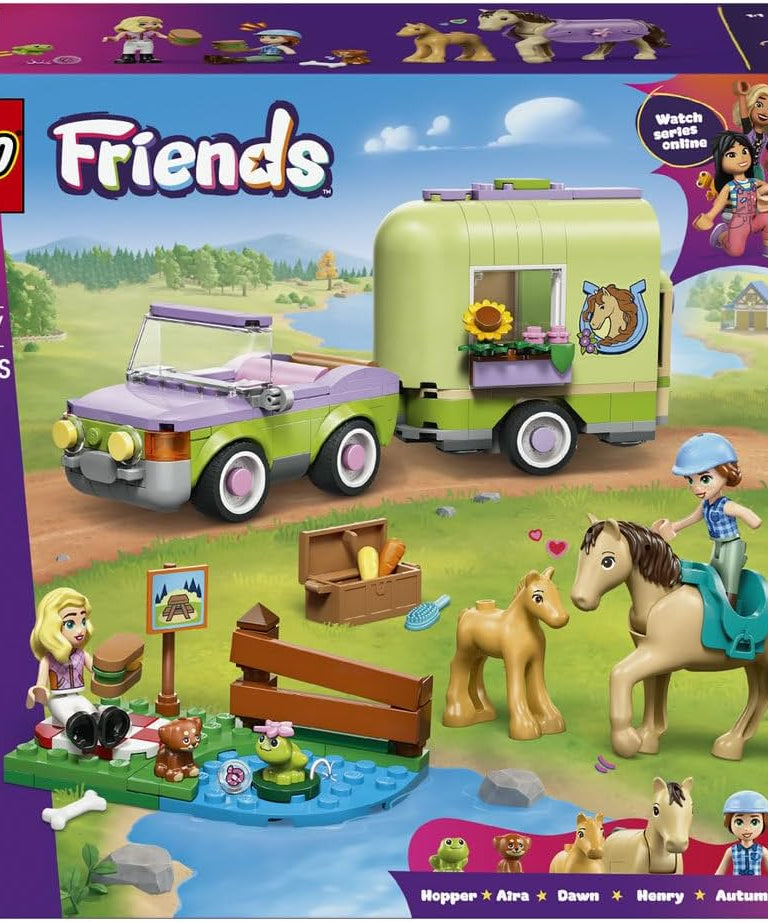 LEGO Friends Horse & Baby Foal Trailer - Horse Toy Playset w/Grooming Accessories, 4 Animal Figures, Car & 2 Mini Dolls - Birthday Gift Idea for 7+ Year Old Girls - 42695