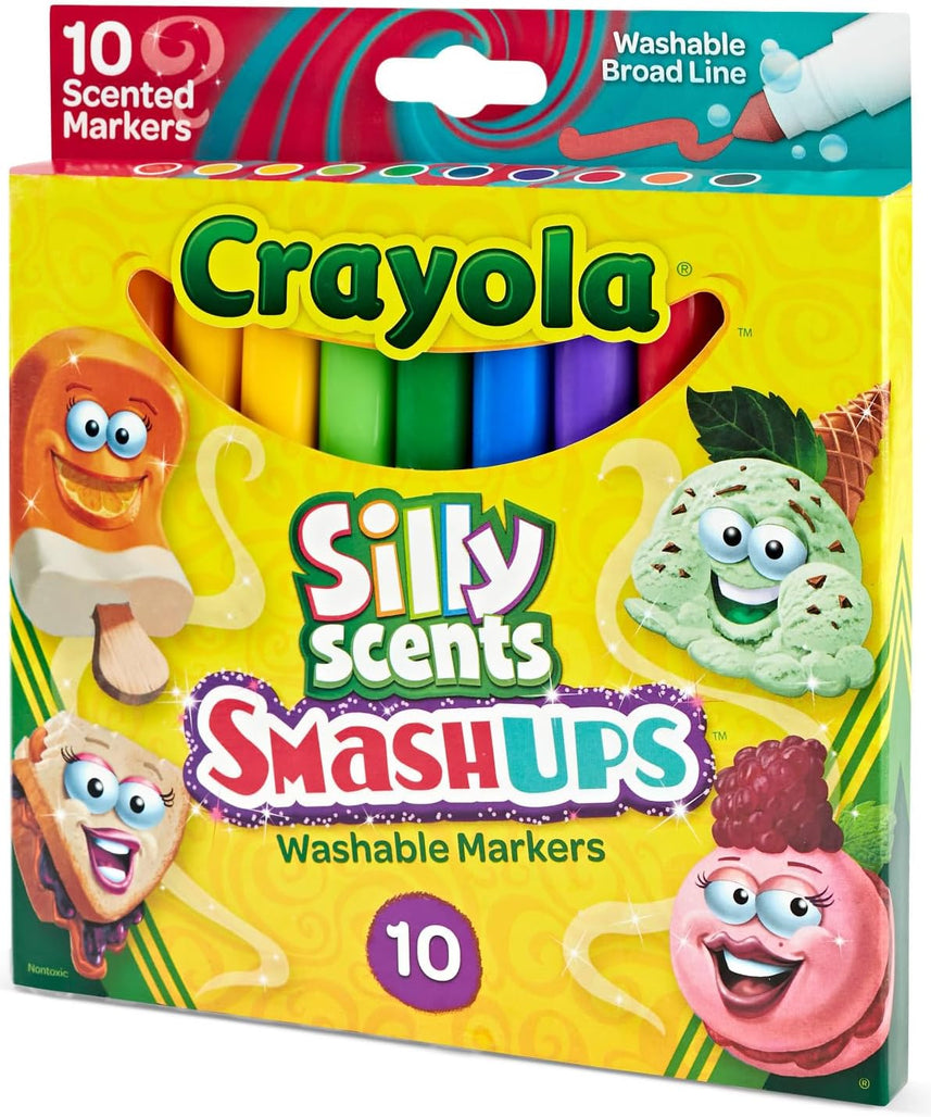 CRAYOLA 10 Ct Silly Scents Smash Ups, Broad Line Washable Markers