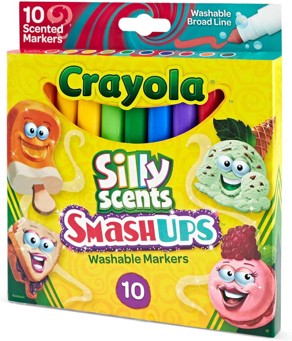 CRAYOLA 10 Ct Silly Scents Smash Ups, Broad Line Washable Markers