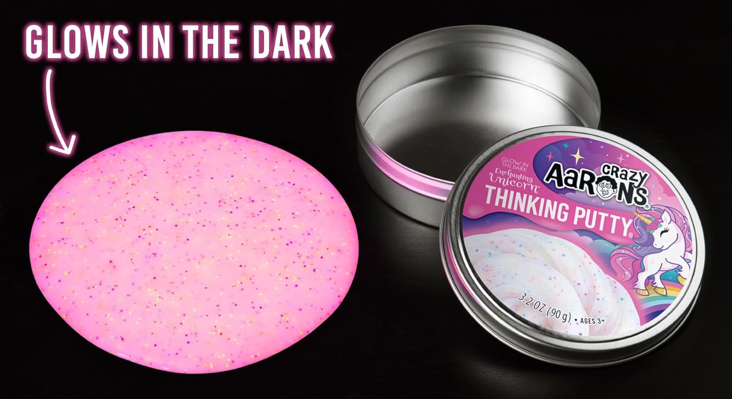 Crazy Aaron’s Enchanting Unicorn Glow Thinking Putty Slime, Glow in The Dark Sensory Putty with Neon Rainbow Confetti & Glitter, Multicolour UH020