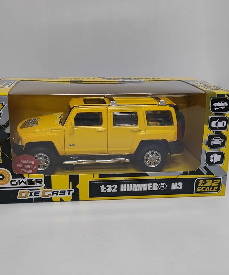 D-power Hummer H3 Die-Cast Model Car – 1:32 Scale, Yellow, Pull-Back SUV Toy, Ages 3+