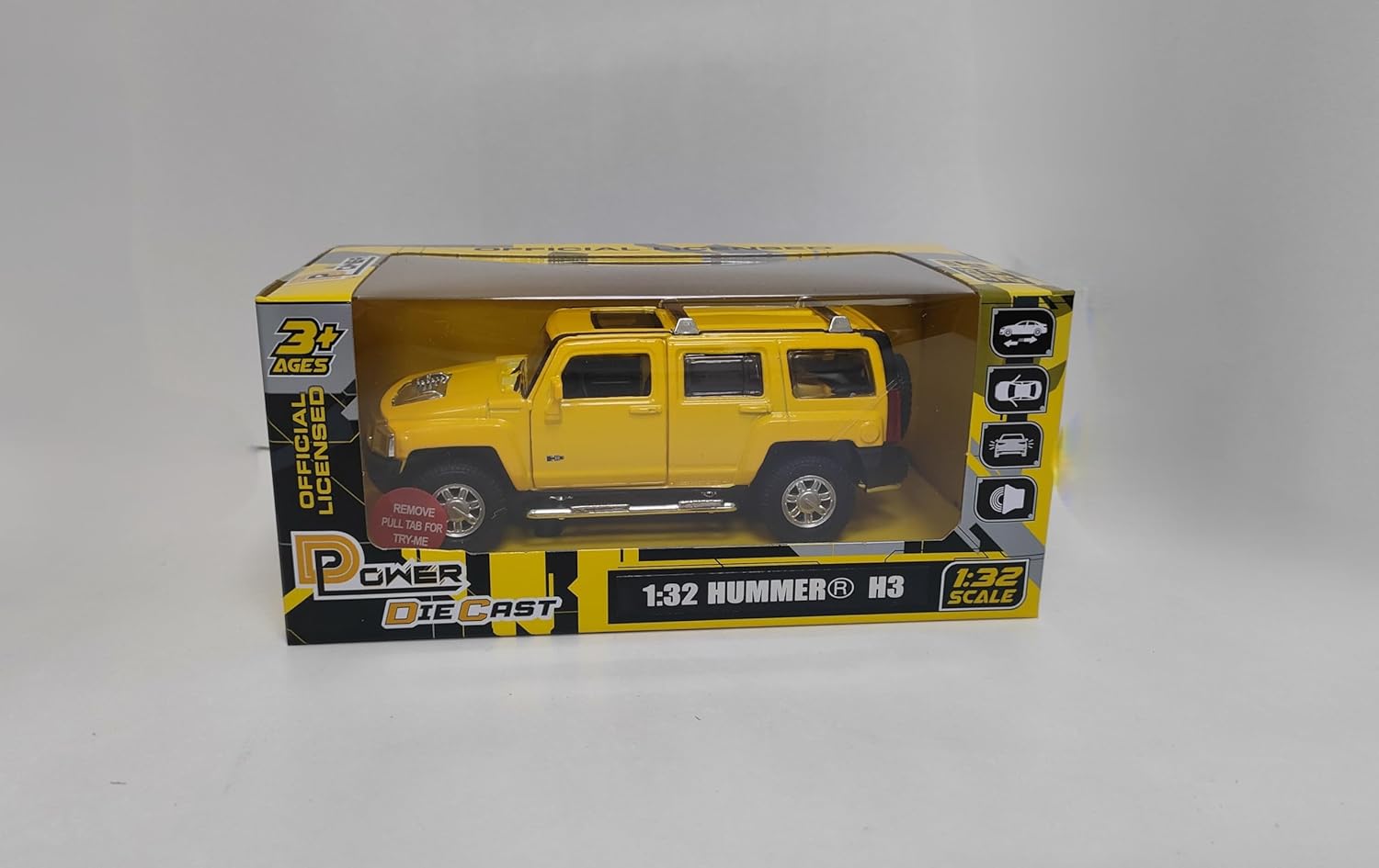 D-power Hummer H3 Die-Cast Model Car – 1:32 Scale, Yellow, Pull-Back SUV Toy, Ages 3+