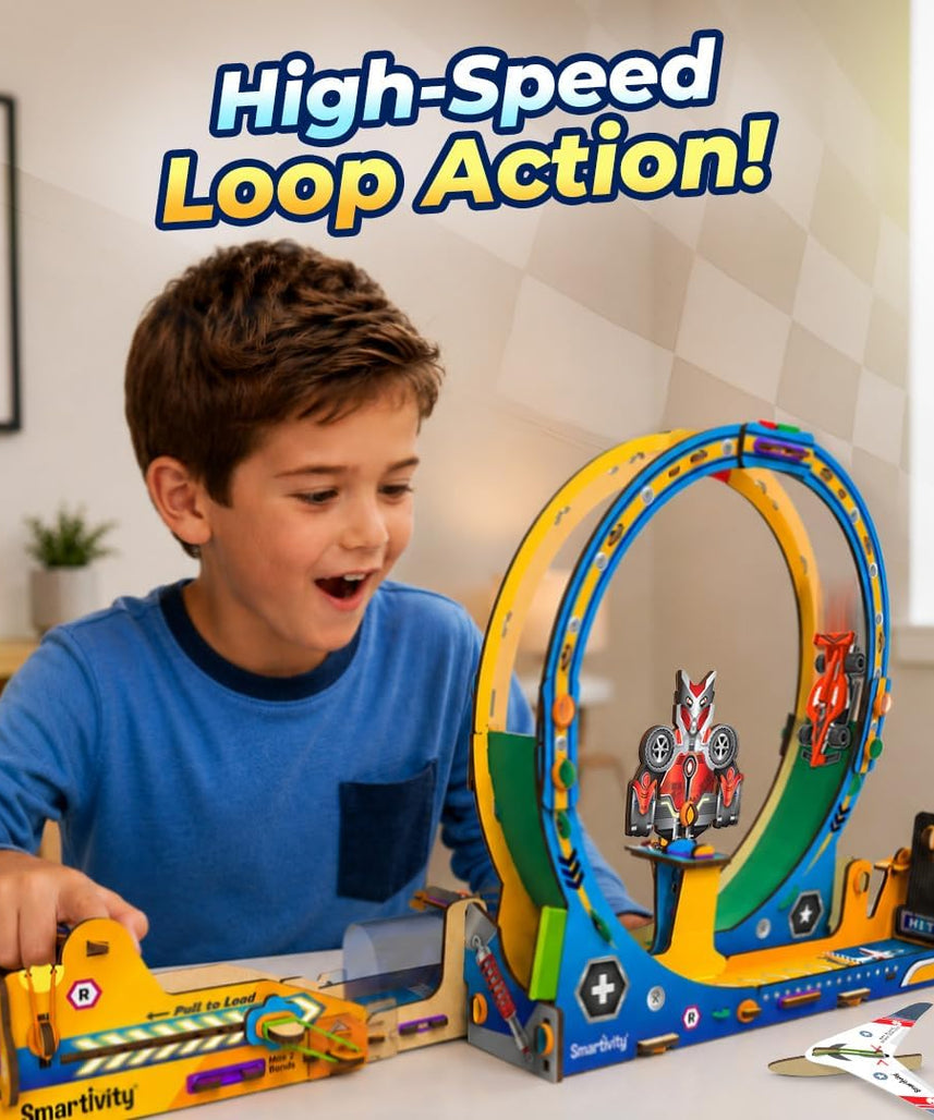 Smartivity High-Speed Race Car Track with Loop for Kids 6-12 Years | 3in1- Car, Loop, Glider Plane Launcher I Build & Play I Birthday Gift for Boys & Girls Age 6,7,8,9,10,11,12 Years
