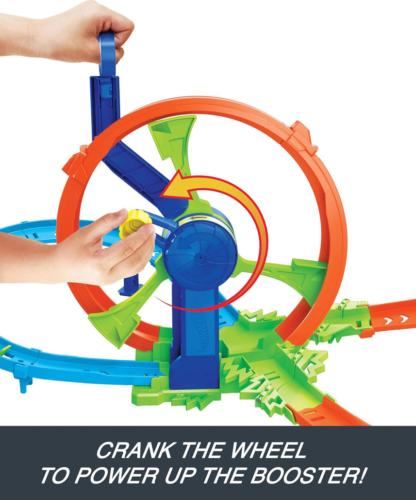 Hot Wheels Toy Car Track Set, Launch and Loop Playset & 1:64 Scale Die-Cast Vehicle, Crash Area on Figure 8 Track with Loop-Kicker Booster
