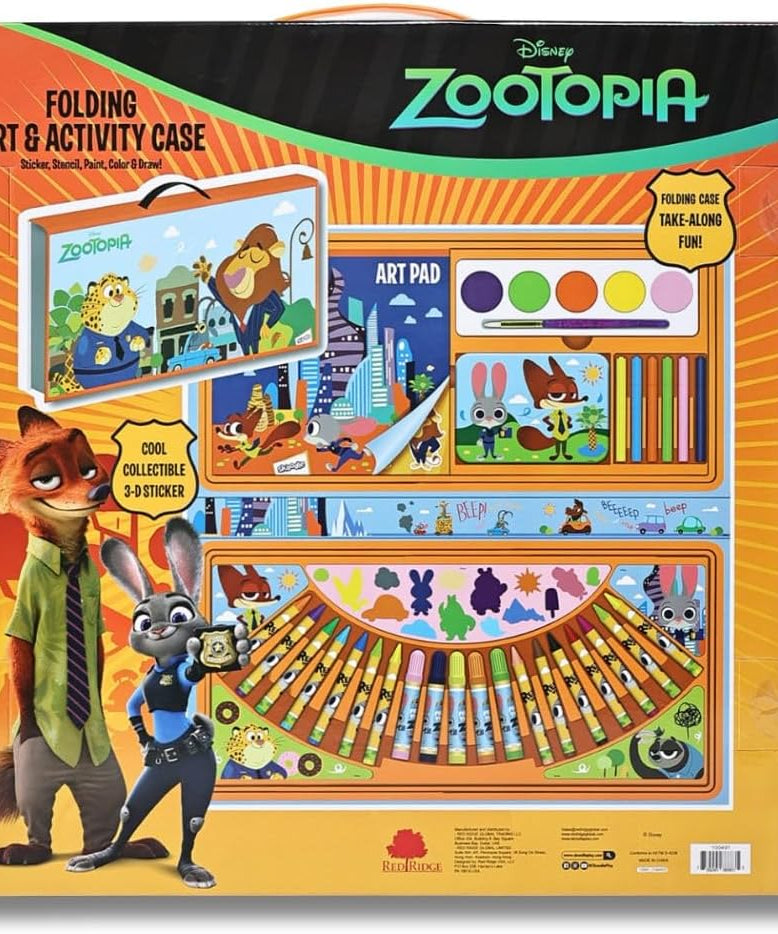 Disney Zootopia Folding Art & Activity Case for Kids - All-in-One Portable Art Set with Markers, Crayons, Paint, and Stickers - Fun Travel Gift for Ages 3+