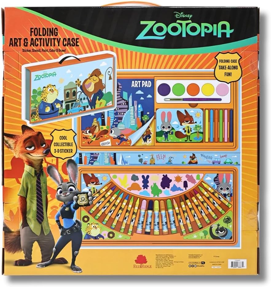 Disney Zootopia Folding Art & Activity Case for Kids - All-in-One Portable Art Set with Markers, Crayons, Paint, and Stickers - Fun Travel Gift for Ages 3+