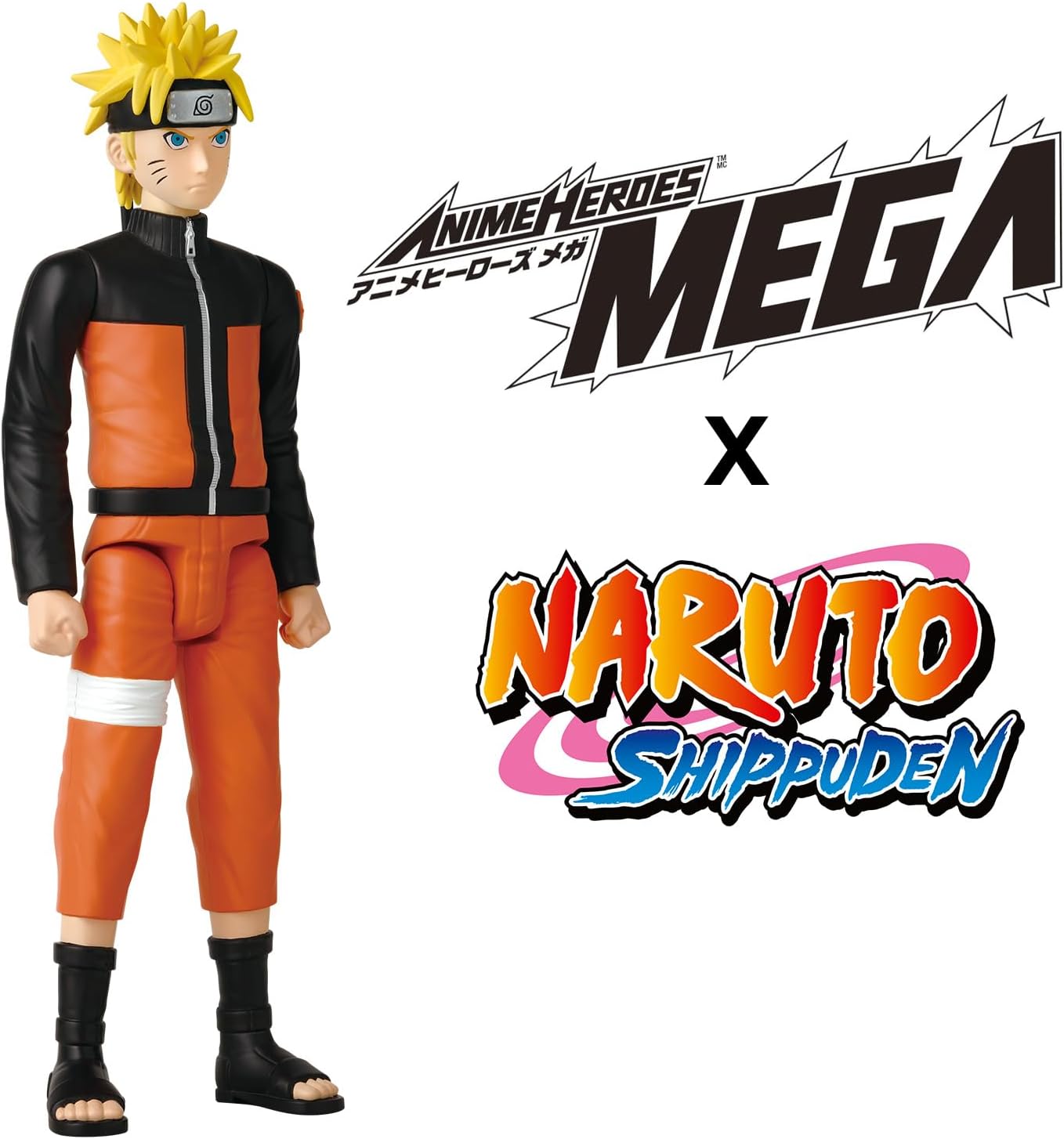 Bandai - Anime Heroes - Naruto Shippuden - Manga Figure Anime Heroes Mega 30 cm - Naruto Uzumaki - Official Naruto Licence - Large Articulated Naruto Figure - Toy for Children from 4 Years - 38151