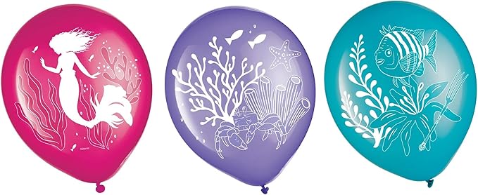 The Little Mermaid Latex Party Balloons - 12" | Assorted Color | Pack of 6