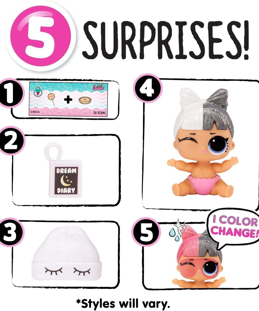 L.O.L. Surprise Glitter Color Change Lil Sis Doll Set with 5 Surprises, Collectible Fashion Doll with Glitter Hair and Accessories, Ages 4+