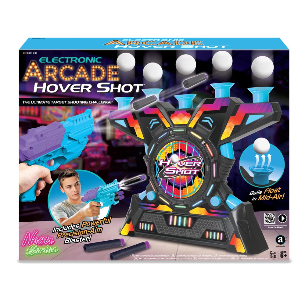 Ambassador Electronic Arcade Hover Shot, Neon Series, Target Shooting Game, Foam Material, Kids 6-12 Years+