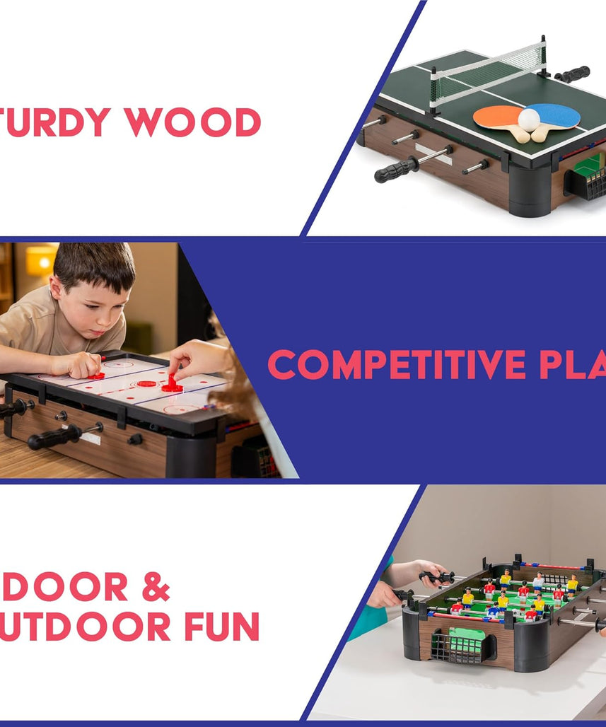 Power Play 3-in-1 Tabletop Games Set, Foosball, Air Hockey, Table Tennis, Multicolor, Wooden Construction, Kids Game Table for Boys and Girls 3+, Indoor Family Entertainment