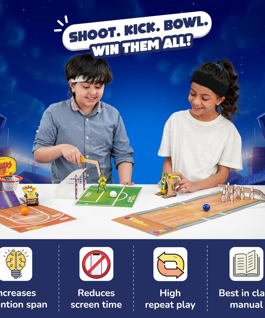 Smartivity 3in1 Basketball, Soccer, Bowling I Indoor Sports Game for Kids 6-12 Years Old I for Boys & Girls | DIY STEM Toy for Kids 6,7,8,9,10,11,12, Years I Wooden Construction Kit
