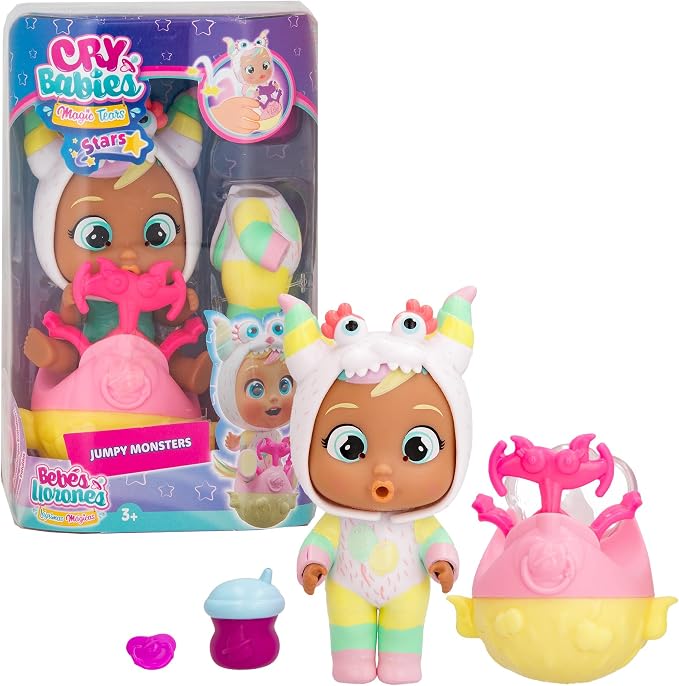 CRY Babies Nunu Mini Baby Doll with Monster Pyjamas, Tears, Slime and Jumping with Her Scooter, Toy for Boys and Girls from 3 Years