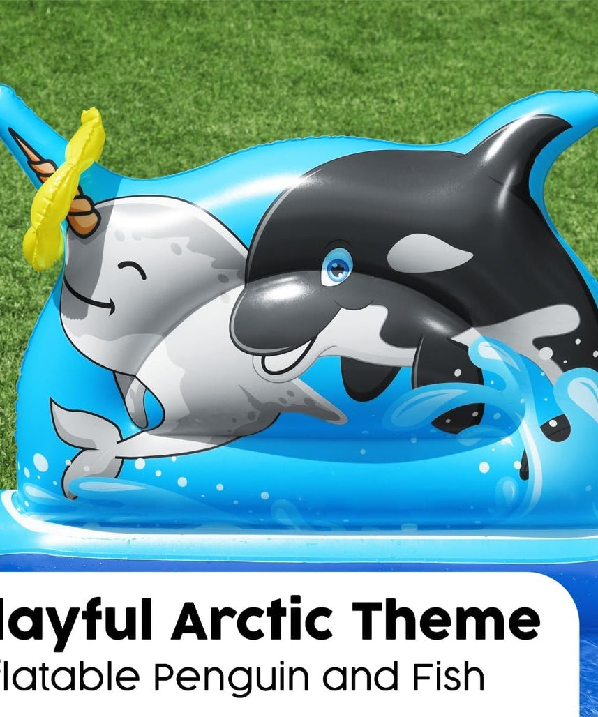 Bestway Playcenter Polar Pals 34X131X73cm, Outdoor & Indoor Relaxation & Play, Playful Arctic Theme, Inflatable Penguin & Foam Fish Toys, Easy-to-use