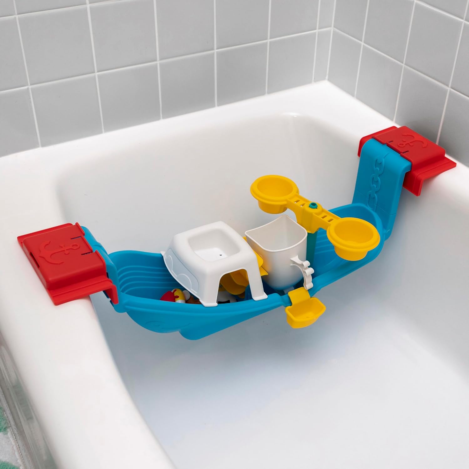 Step2 Nautical Rain Showers Bath Set for Kids, Interactive Bath Boat Water Play Toy with Floating Figures & Rain Shower Spinner, STEM Learning Bath Toy for Toddlers 2+