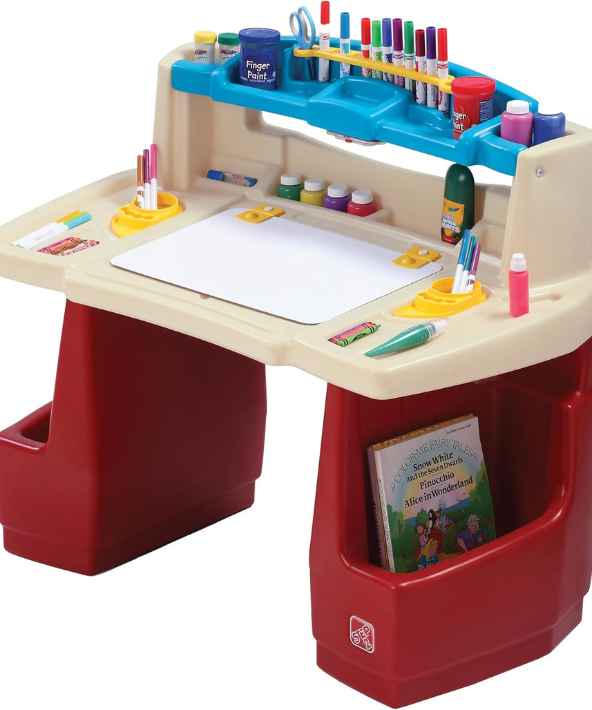 Step2 Deluxe Art Master Desk with Chair for Kids, Large Creative Art Table with Storage Compartments, Dry Erase Drawing Surface, Toddler and Preschool Art Furniture, Multi Colour, 3 Years+
