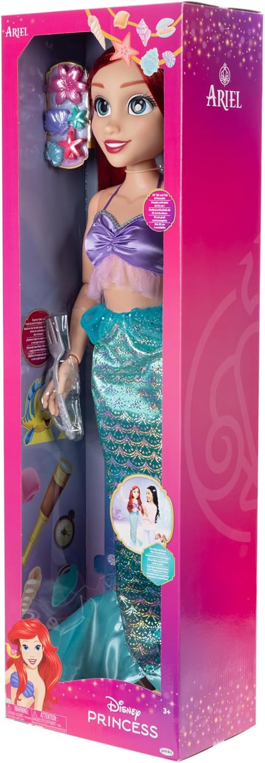 Disney Princess Playdate Ariel Doll 32 Inch, Large Ariel Doll with Accessories, The Little Mermaid Big Size Princess Figure, Poseable Doll for Imaginative Role Play, Kids Toys 3 Years+
