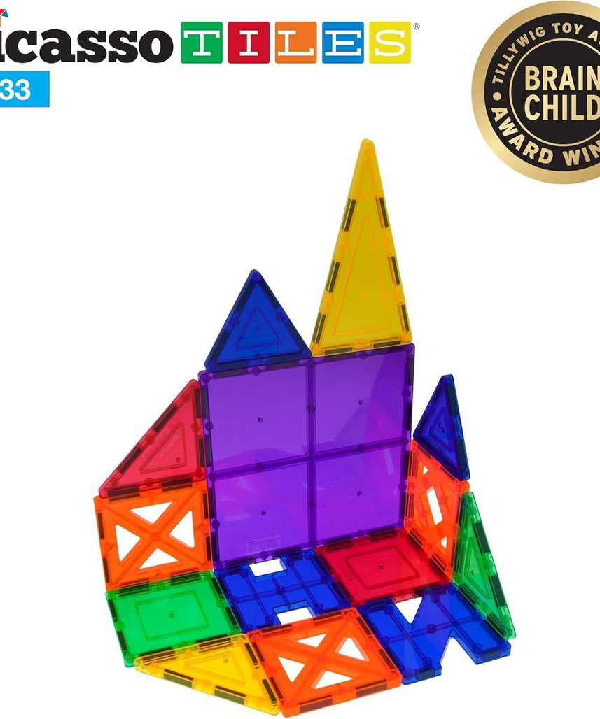 PicassoTiles 33 Piece Building Blocks 33pcs Educational Kit 3D Building Construction Toy Set Clear Magnetic Stacking Block STEM Playboard Magnet Felt Tiles Novelty Game, Creativity Beyond Imagination