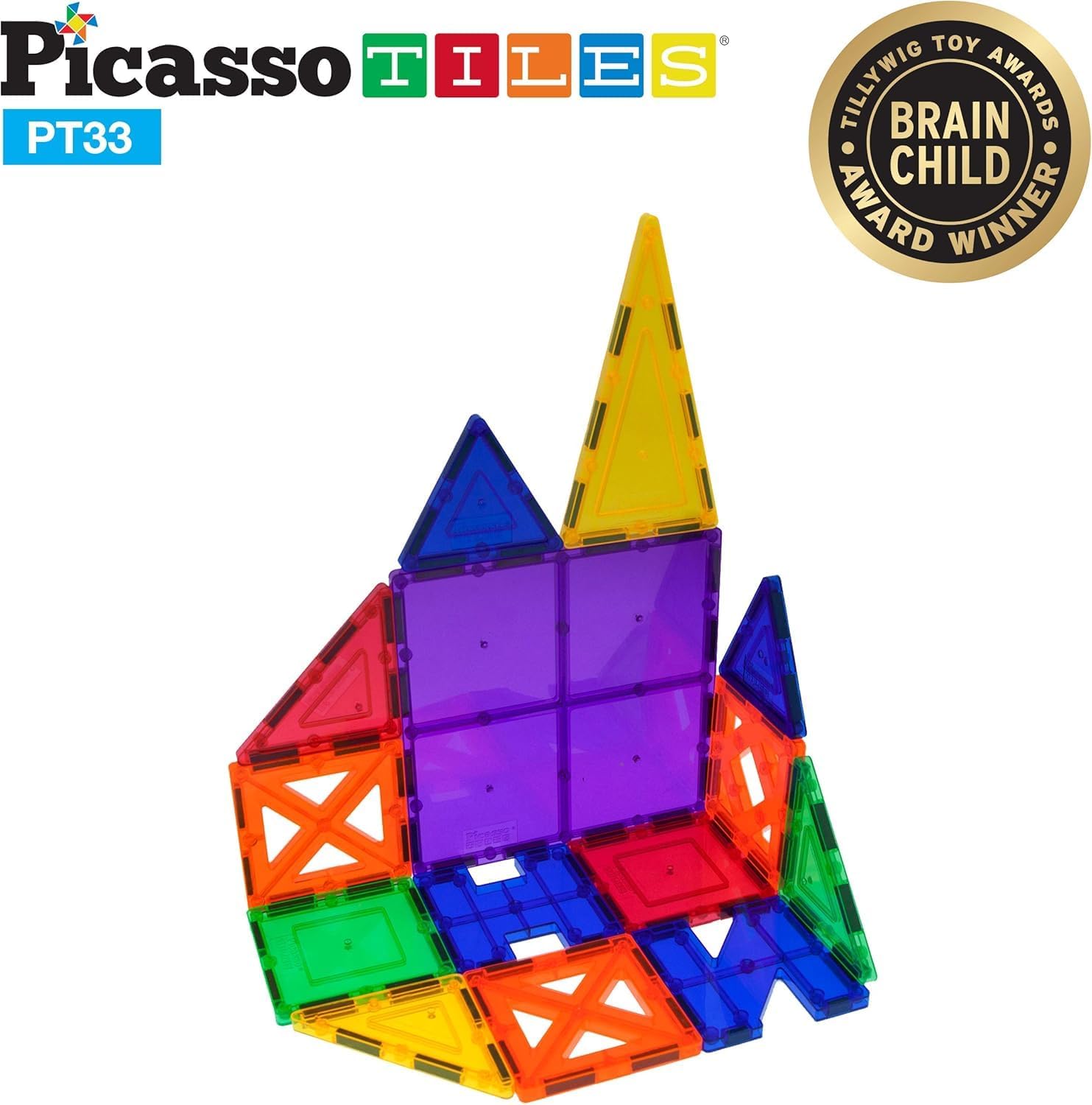 PicassoTiles 33 Piece Building Blocks 33pcs Educational Kit 3D Building Construction Toy Set Clear Magnetic Stacking Block STEM Playboard Magnet Felt Tiles Novelty Game, Creativity Beyond Imagination