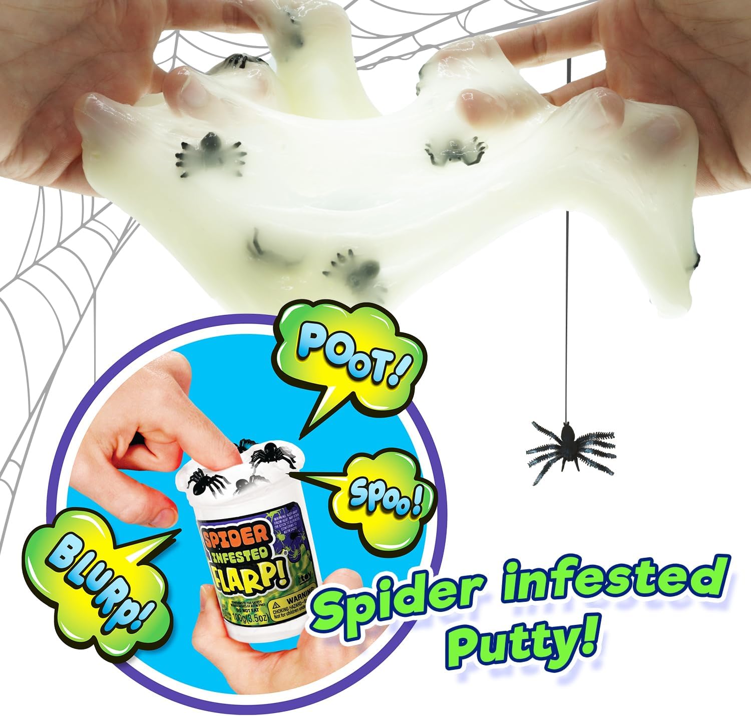 JA-RU Spider Infested Flarp Putty, 3-Pack Sensory Squishy Noise Putty with Creepy Spider Designs + Stress Relief Fidget Toy for Kids & Adults, Perfect for ADHD, Autism, Party Favors & Easter (345-3)