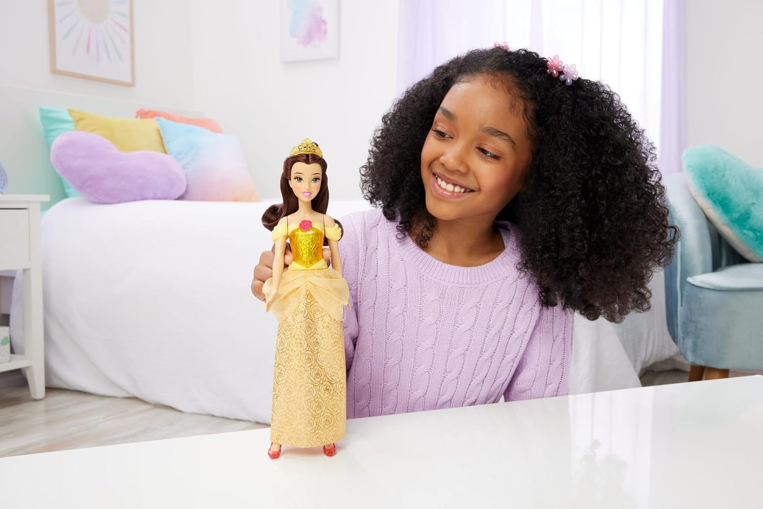 Disney Princess Belle Doll, Posable Fashion Doll with Brushable Hair and Accessories, Ages 3+