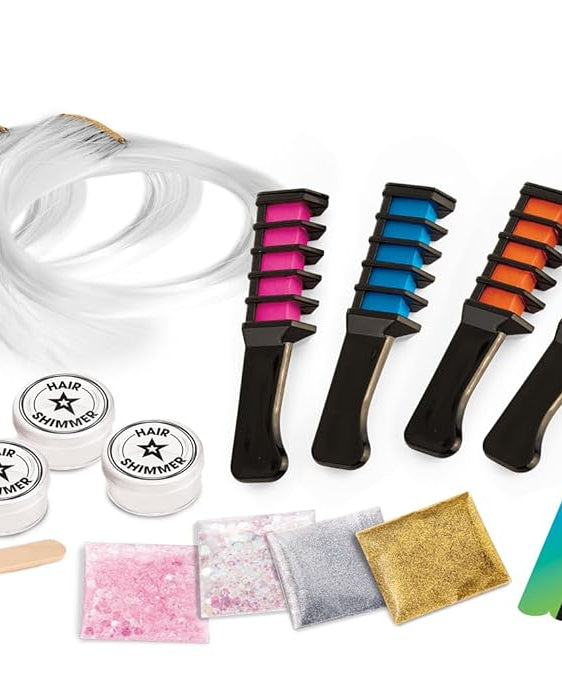 Shimmer N Sparkle Color FX Hair Extension Studio Kit with 4 Clip-In Extensions, Hair Glitter Gel, Hair Combs, and Clip & Color Design Board for Creative Styling- (65594)