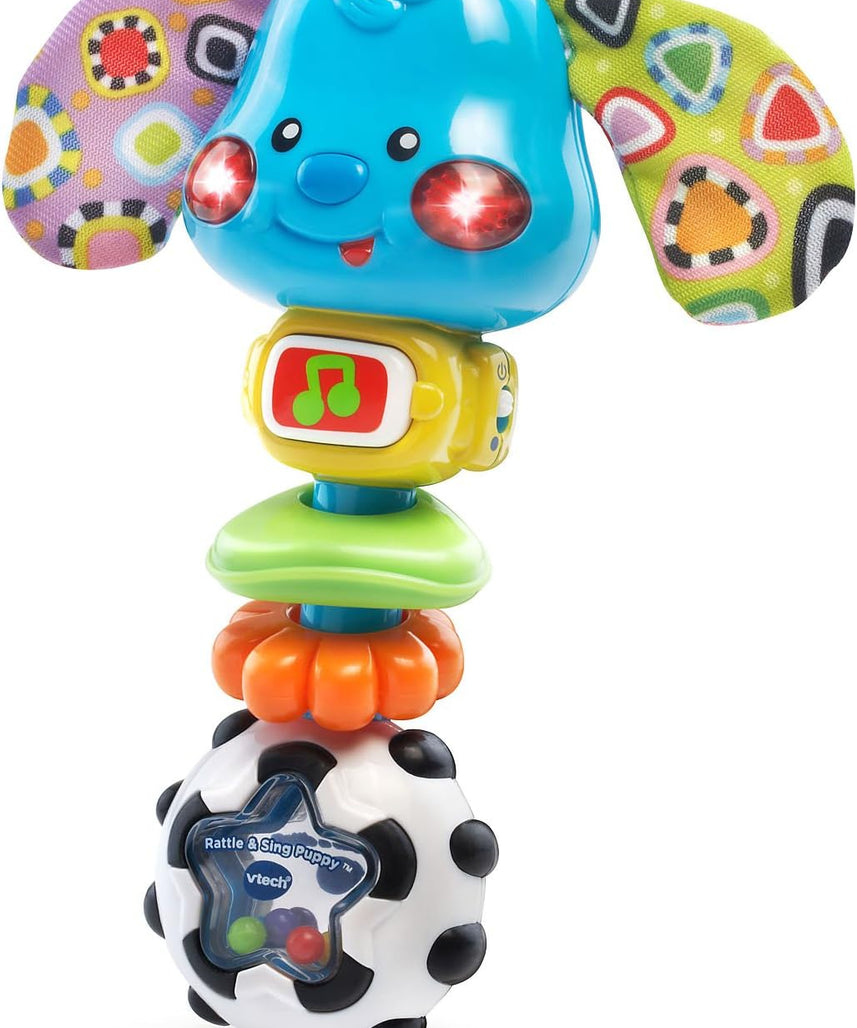 VTech Rattle and Sing Puppy Baby Musical Rattle with Lights Sounds and Textures Multicolour 3–36 Months