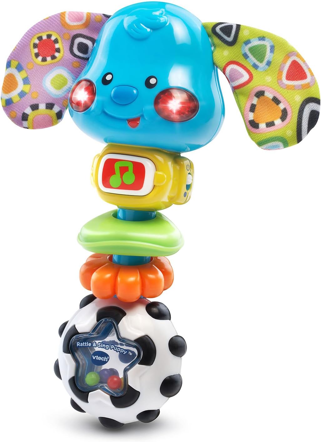VTech Rattle and Sing Puppy Baby Musical Rattle with Lights Sounds and Textures Multicolour 3–36 Months